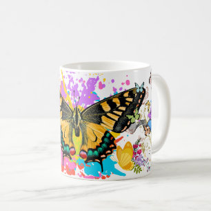Taza De Café Arte de mariposa colorida con naturaleza de ala vi