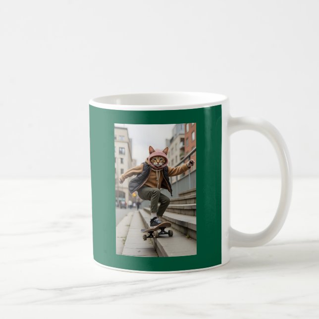 Taza De Café Arte de Mascota de Guay de Cat Skateboarding (Derecha)