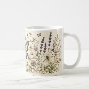 Taza De Café Arte de Naturaleza Botánica de Mariposa Vintage Fl