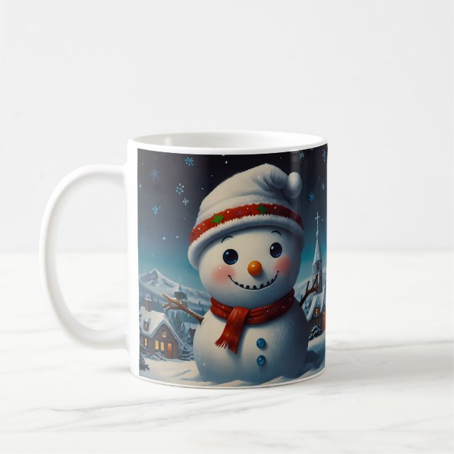 Taza De Café Arte de Navidades de Snowman caprichoso (Izquierda)