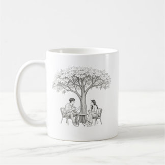 Taza De Café Arte de página para colorear de pareja bajo el árb