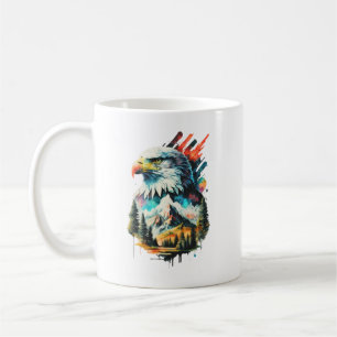 Taza De Café Arte de paisaje montañoso y águila en acuarela