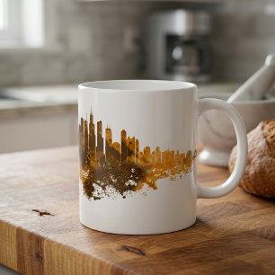 Taza De Café Arte de paisaje urbano naranja acuarela del horizo