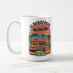 Taza De Café Arte de paisaje urbano retro de Albuquerque, Nuevo