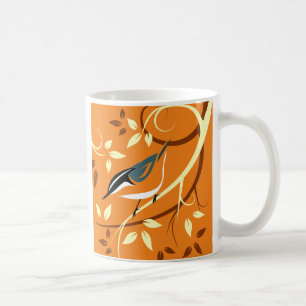 Taza De Café Arte de pájaros estilizados - Nuthatch