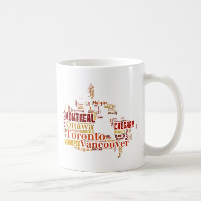 Taza De Café Arte de palabras de ciudades de Canadá (Derecha)