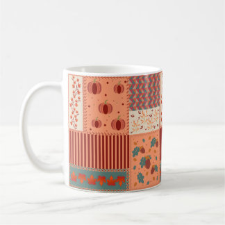 Taza De Café Arte de parches con patrón de hoja de otoño y bell