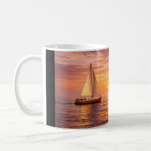Taza De Café Arte de pared en lienzo de veleros de la hora dora