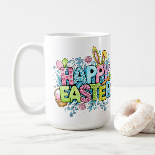 Taza De Café Arte de Pascua juguetón con orejas de conejo y flo