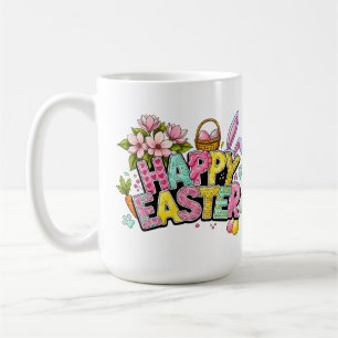 Taza De Café Arte de Pascua Juguetón Con Orejas de Conejo y Flo