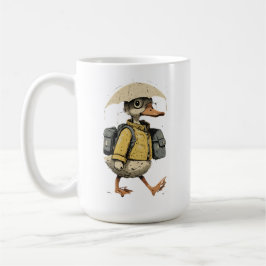 Taza De Café Arte de pato caprichoso caminando bajo la lluvia