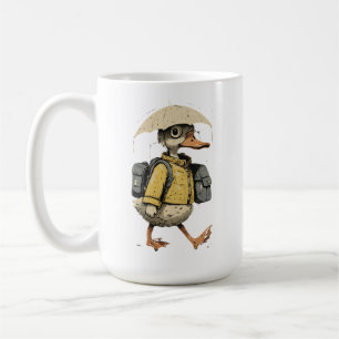 Taza De Café Arte de pato caprichoso caminando bajo la lluvia