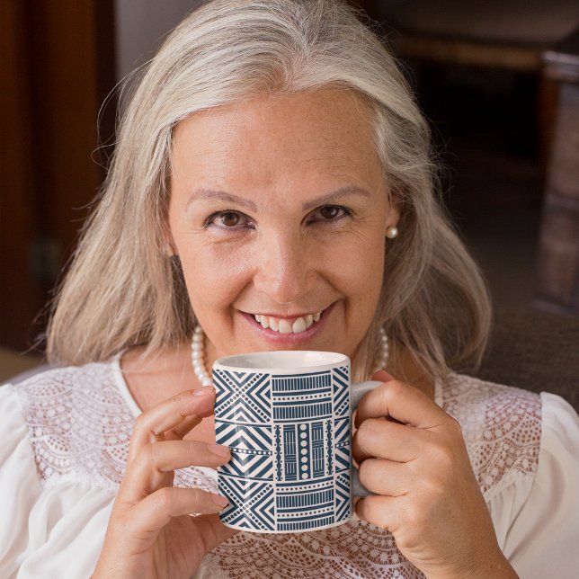 Taza De Café Arte de patrones tribales azules (Mugs and cups)