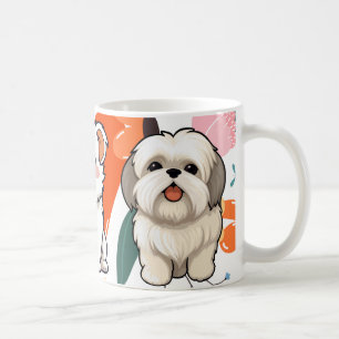 Taza De Café Arte de perro con flores vibrantes Estilo para ama