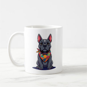Taza De Café Arte de perro francés Pitbull lindo con bandana