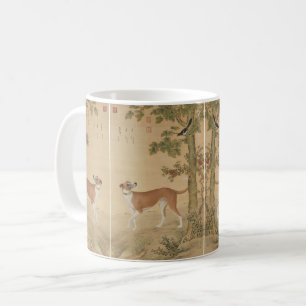 Taza De Café Arte de perro galgo chino vintage y pájaro