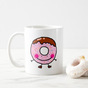 Taza De Café Arte de Personaje de Donut con Purpurina Sonriente