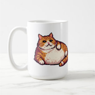 Taza De Café arte de píxel de gato gordo naranja
