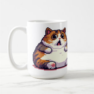 Taza De Café Arte de píxel de gato gordo naranja impactado