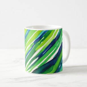 Taza De Café Arte de rayas verdes neón y azules oscuros