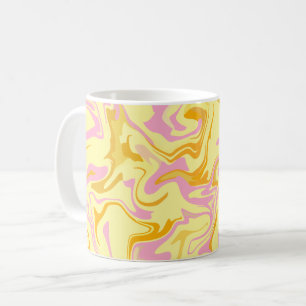 Taza De Café Arte de remolino abstracto con amarillo, rosa y na