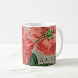 Taza De Café Arte de Rosa Roja Antigua en Gris Personalizado