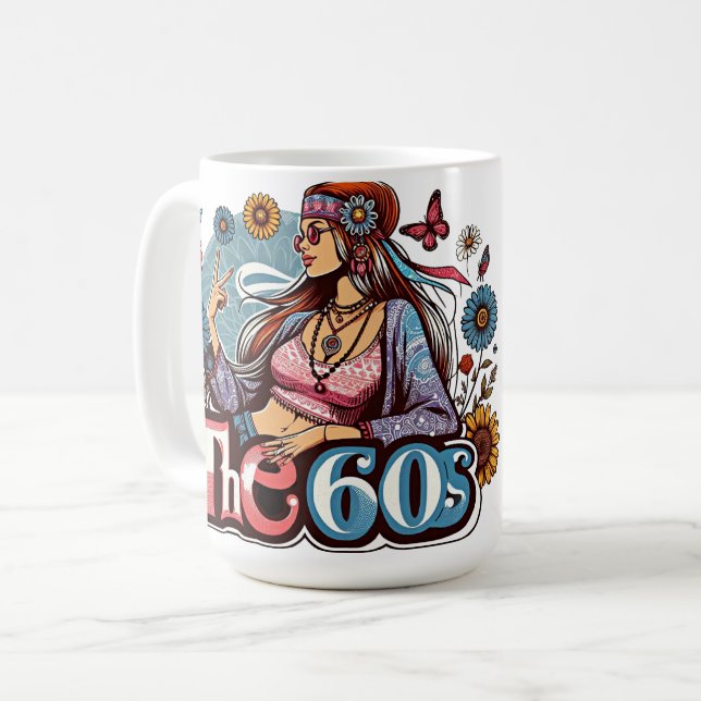 Taza De Café Arte de señas de señas de paz hippie chica de los  (Anverso izquierdo)