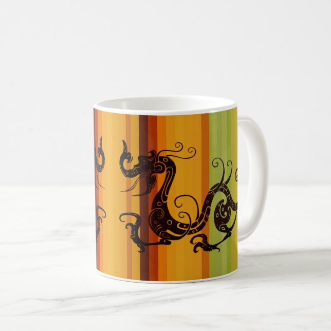 Taza De Café Arte de silueta de dragón tribal asiático (Anverso derecho)