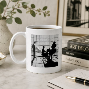Taza De Café Arte de silueta de piano estilo Art Deco   Negro y