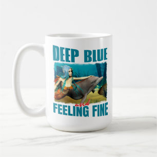 Taza De Café Arte de sirena delfín azul profundo y sintiéndose