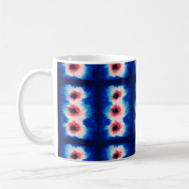 Taza De Café Arte de tinte en el patrón azul de Shibori (Izquierda)