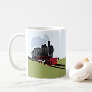 Taza De Café Arte de tren de vapor vintage en vía férrea