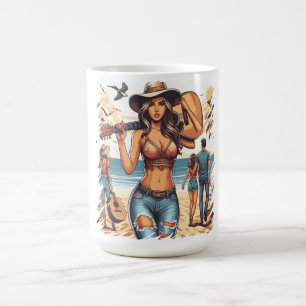 Taza De Café Arte de vectores Chica guitariano