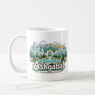 Taza De Café Arte de viaje de Ashgabat Turkmenistán dibujado a 