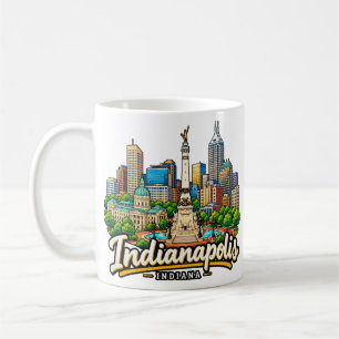 Taza De Café Arte de viaje de Indianapolis Indiana dibujado a m