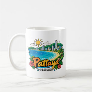 Taza De Café Arte de viaje de Pattaya Tailandia dibujado a mano