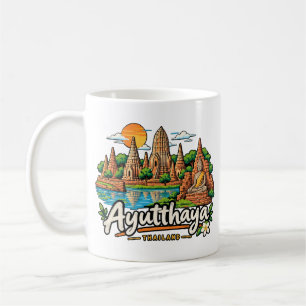 Taza De Café Arte de viaje dibujado a mano Ayutthaya Tailandia 