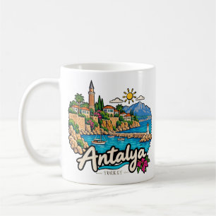Taza De Café Arte de viaje dibujado a mano de Antalya Turquía M