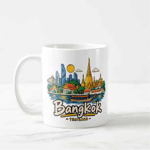 Taza De Café Arte de viaje dibujado a mano de Bangkok Tailandia