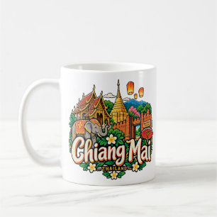 Taza De Café Arte de viaje dibujado a mano de Chiang Mai Tailan
