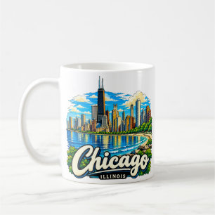 Taza De Café Arte de viaje dibujado a mano de Chicago Illinois 