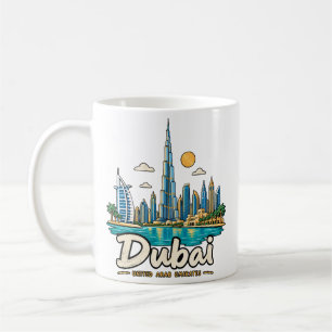 Taza De Café Arte de viaje dibujado a mano de Dubai Emiratos Ár