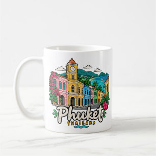 Taza De Café Arte de viaje dibujado a mano de Phuket Tailandia 