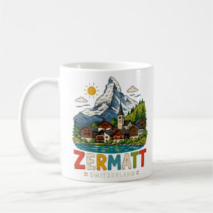 Taza De Café Arte de viaje dibujado a mano de Zermatt Suiza Mon