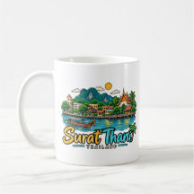 Arte de viaje dibujado a mano Surat Thani Tailandi
