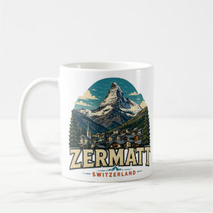 Taza De Café Arte de viaje emblemático de Zermatt Suiza vintage