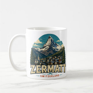 Taza De Café Arte de viaje emblemático de Zermatt Suiza vintage