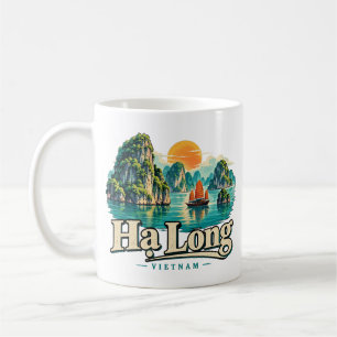 Taza De Café Arte de viaje emblemático vintage de Hạ Long Vietn