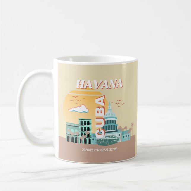 Taza De Café Arte de viaje retro de La Habana Cuba (Izquierda)