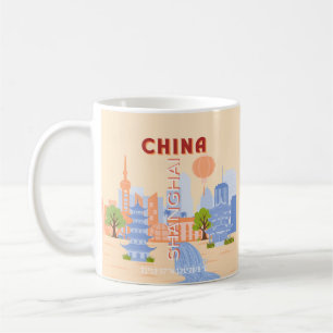 Taza De Café Arte de viaje retro pastel Shanghai China